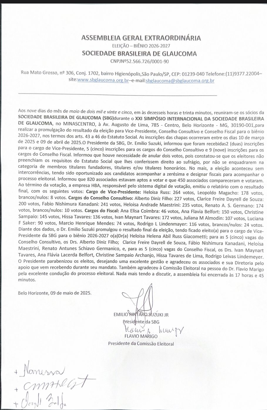 SBG divulga resultado da eleição para o biênio 2026-2027 em Assembleia Geral Extraordinária